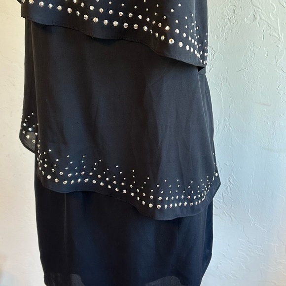 Express Black One-Shoulder Mini Dress with Studded Details on Ruffles Sz 6 - Picture 4 of 12